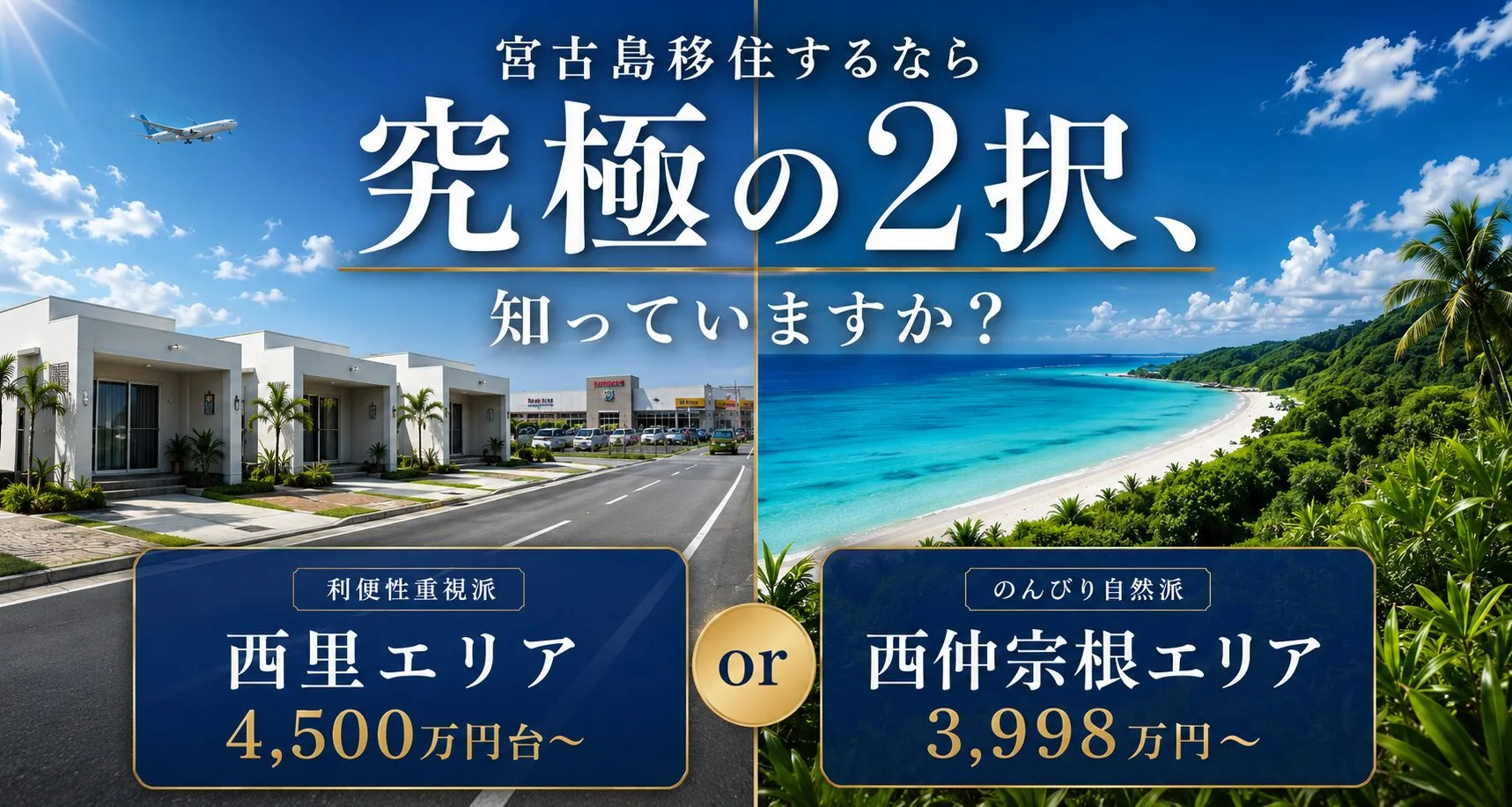 宮古島移住するなら、究極の2択。利便性重視派の西里エリア 4,500万円台〜、または のんびり自然派の西仲宗根エリア 3,998万円〜